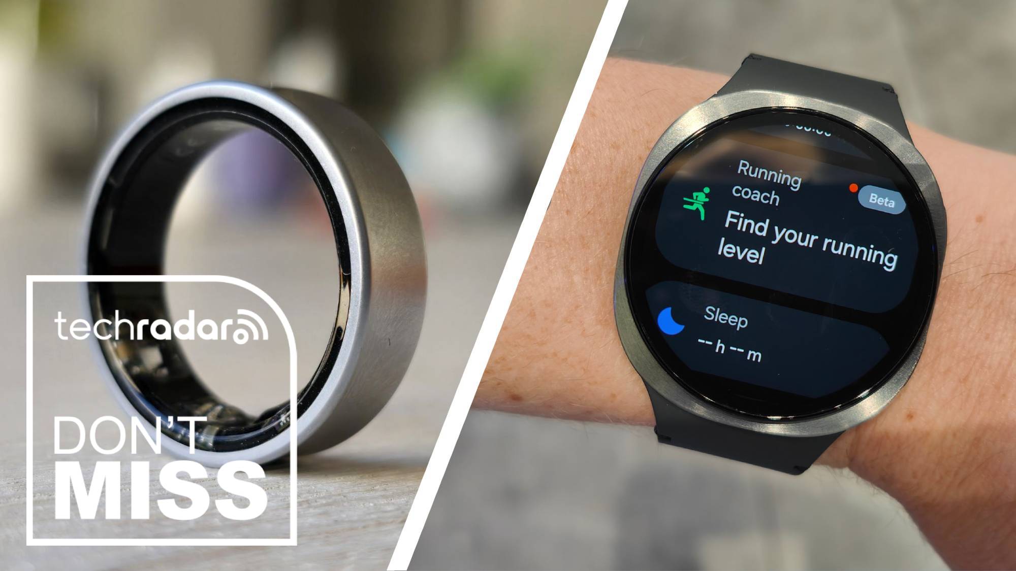 The Samsung Galaxy Ring next to the Galaxy Watch 8