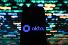 Okta logo displayed on a smartphone