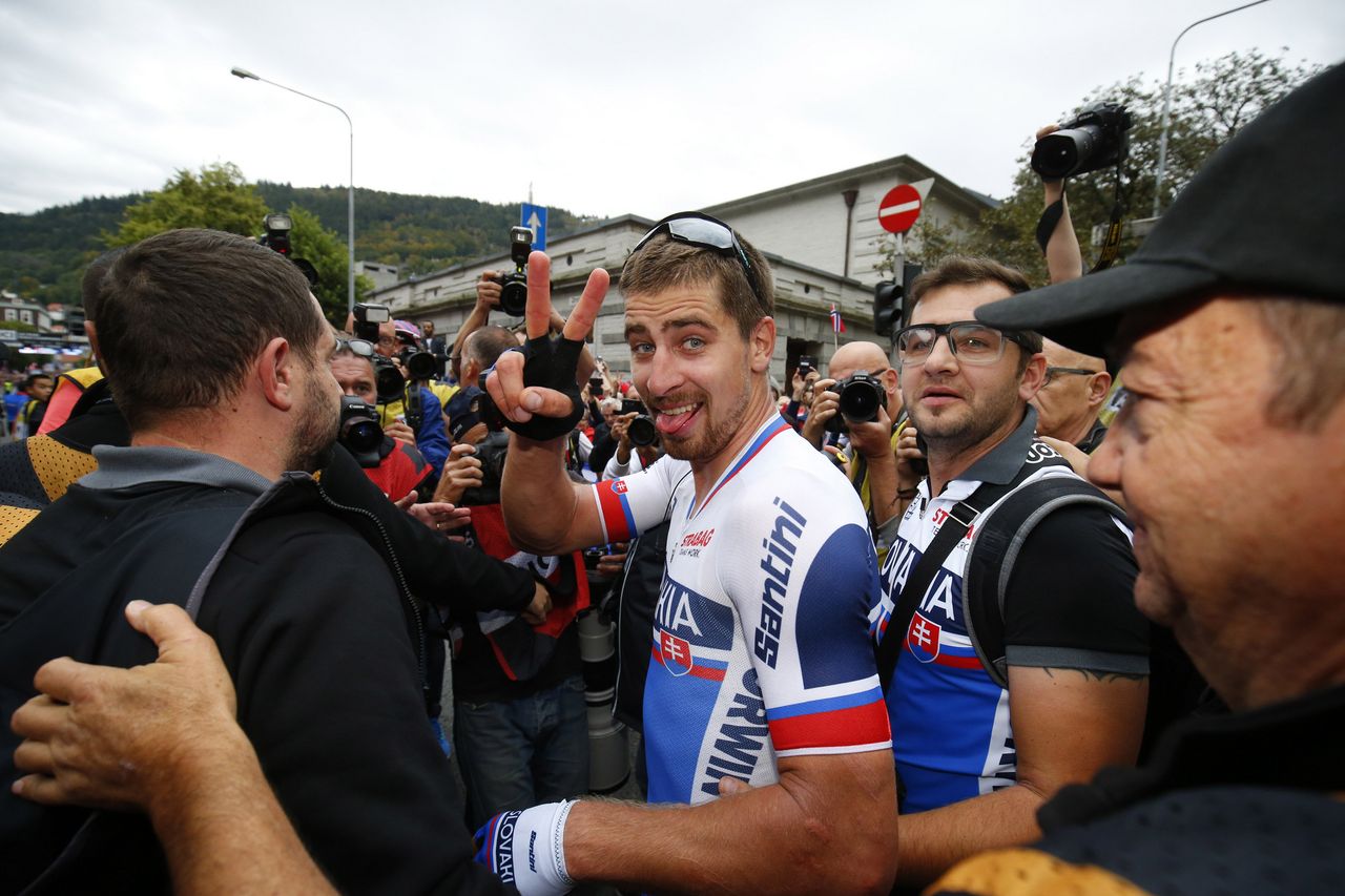 Peter Sagan (Slovakia) celebrates his third win
