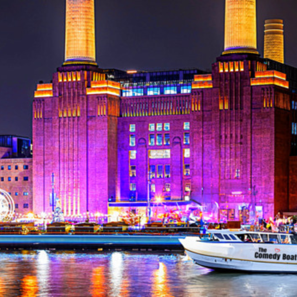 Comedy show with pizza and drinks at Battersea barge for two