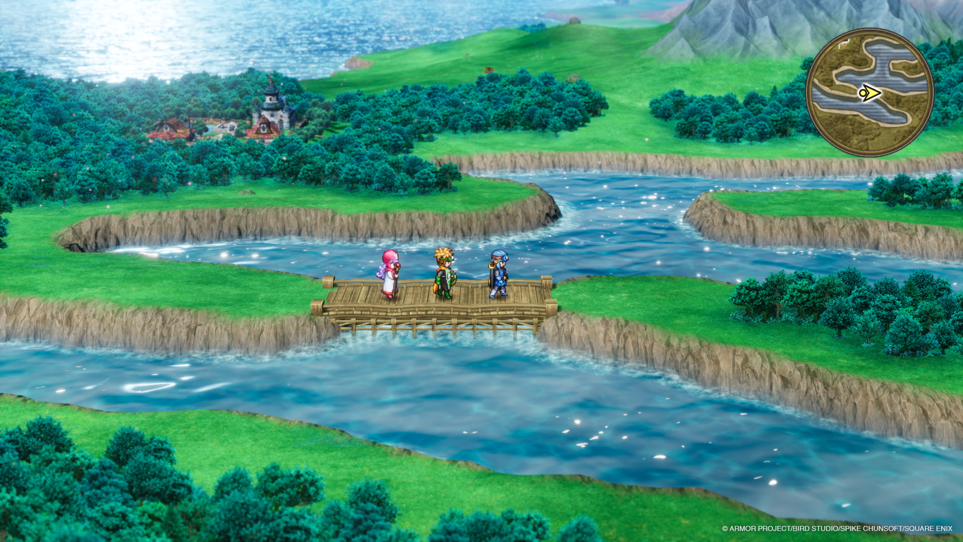 Walking around the second game's overworld in Dragon Quest 1 & 2 HD-2D Remake