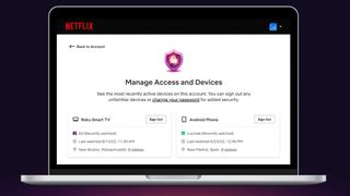A screen rendering of Netflix account setting Manage Access and Devices