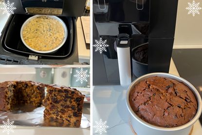 A collage of Christmas cake made in an air fryer