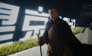 In the film, a time-travelling monk sets off by foot, walking through time toward a nameless megacity