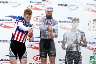 Ben Kersten (Fly V Australia), center, seeks a repeat victory at the US Pro Criterium Championship this weekend.