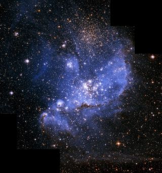 a brilliant blue nebula in space