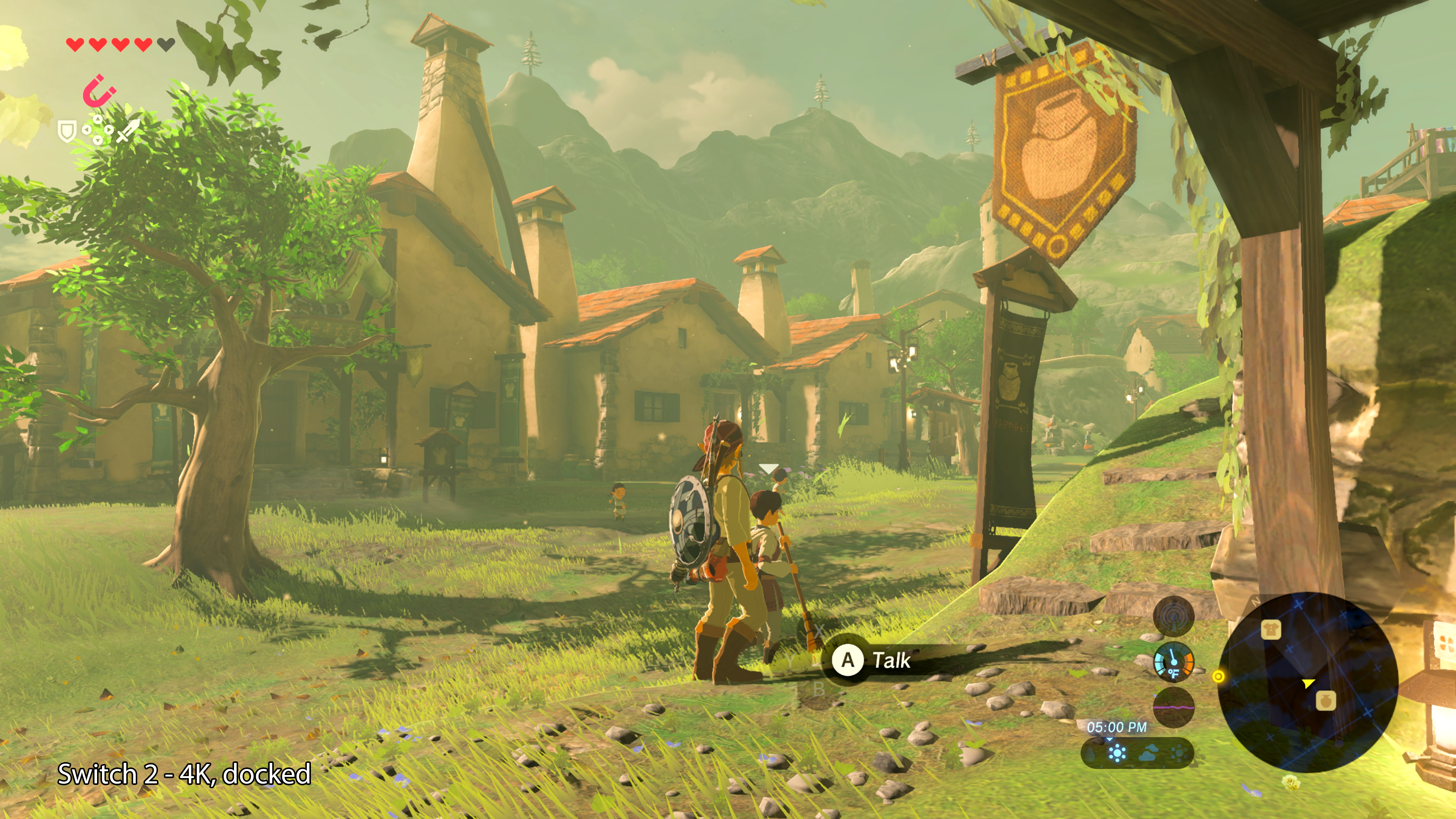 A view of Hateno Village in The Legend of Zelda: Breath of the Wild, running on the Nintendo Switch 2