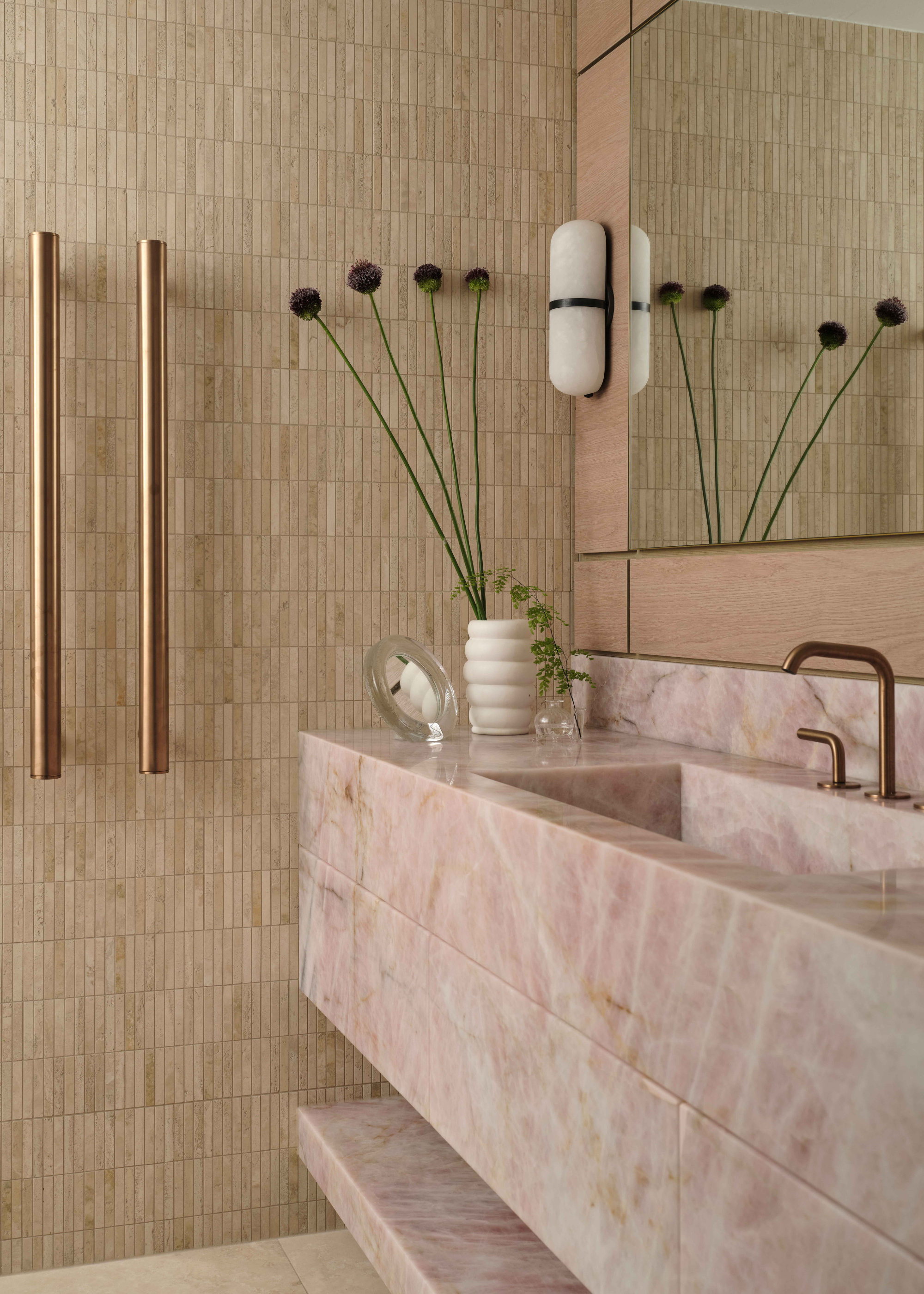 pink quartz bathroom countertop and sink