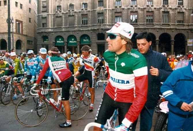 Italian champion Bruno Leali awaits the start of the 1988 edition of Milan-San Remo