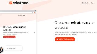 Whatruns screenshot says 'Discover what runs a website'