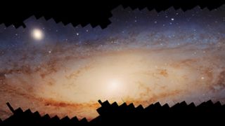 A still from a YouTube video showing a 2.5 billion pixel image of the Andromeda Galaxy shot by the Hubble Space Telescope.