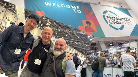 Composite of images of the Photography & Video Show, including group shot containing Sean McCormack and Joel Grimes