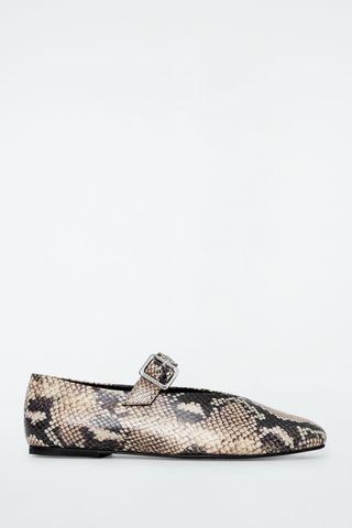 Snake-Effect Leather Ballet Flats