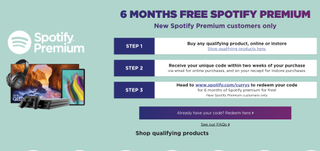6 months free Spotify Premium at Currys