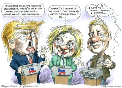 Political cartoon U.S. 2016 Election Libertarian Gary Johnson Donald Trump Hillary Clinton