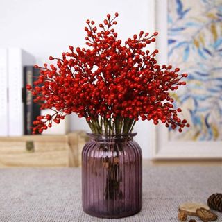 EFIVS ARTS Artificial Red Berry Stems in a vase