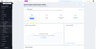 Wix search engine optimization dashboard