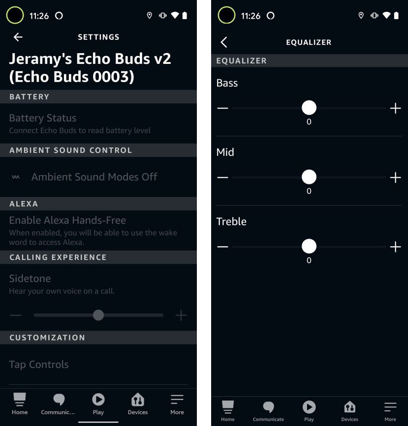 Screenshots showing setup for the Echo Buds (2nd Gen).