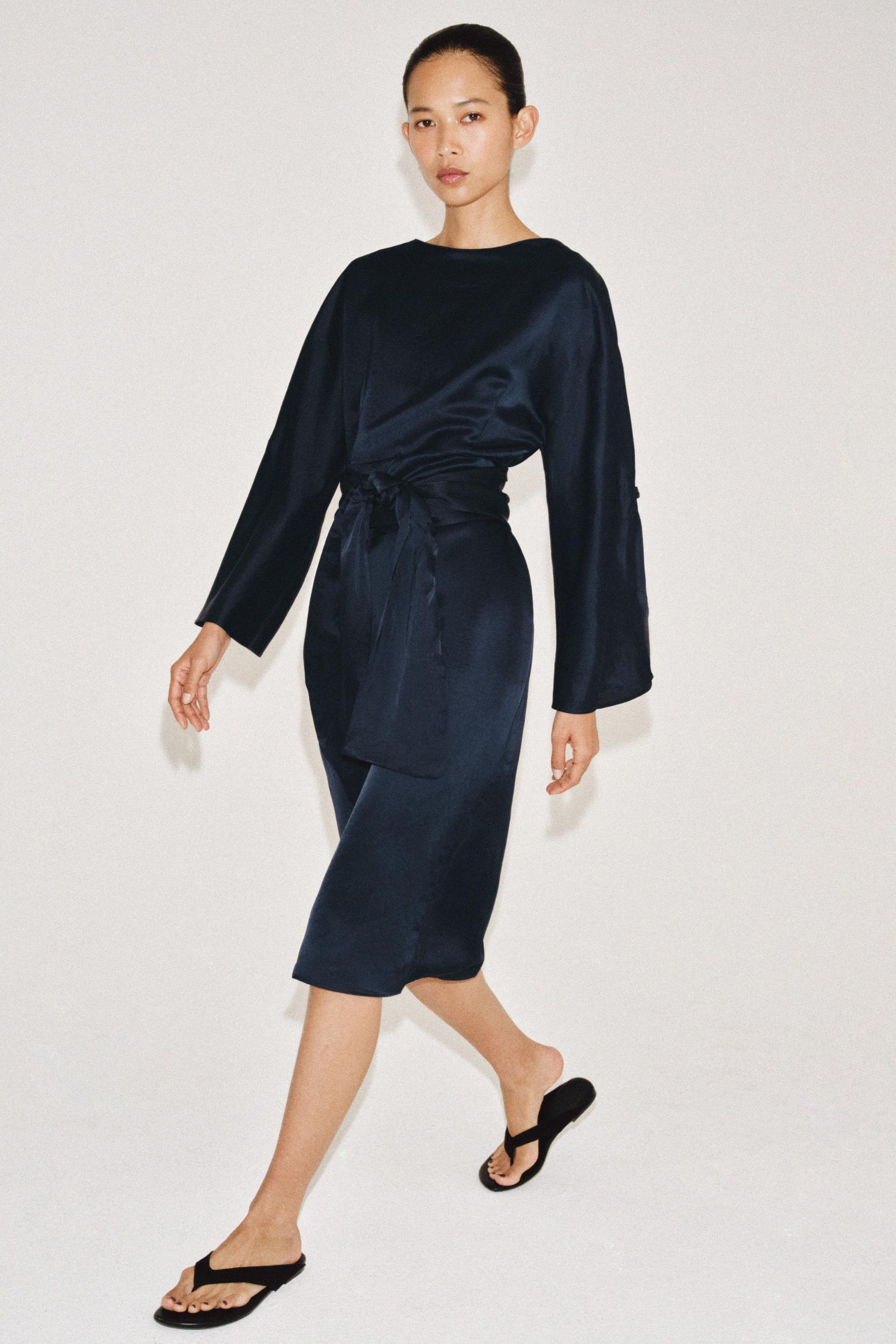 Zw Collection Linen Blend Belted Midi Dress