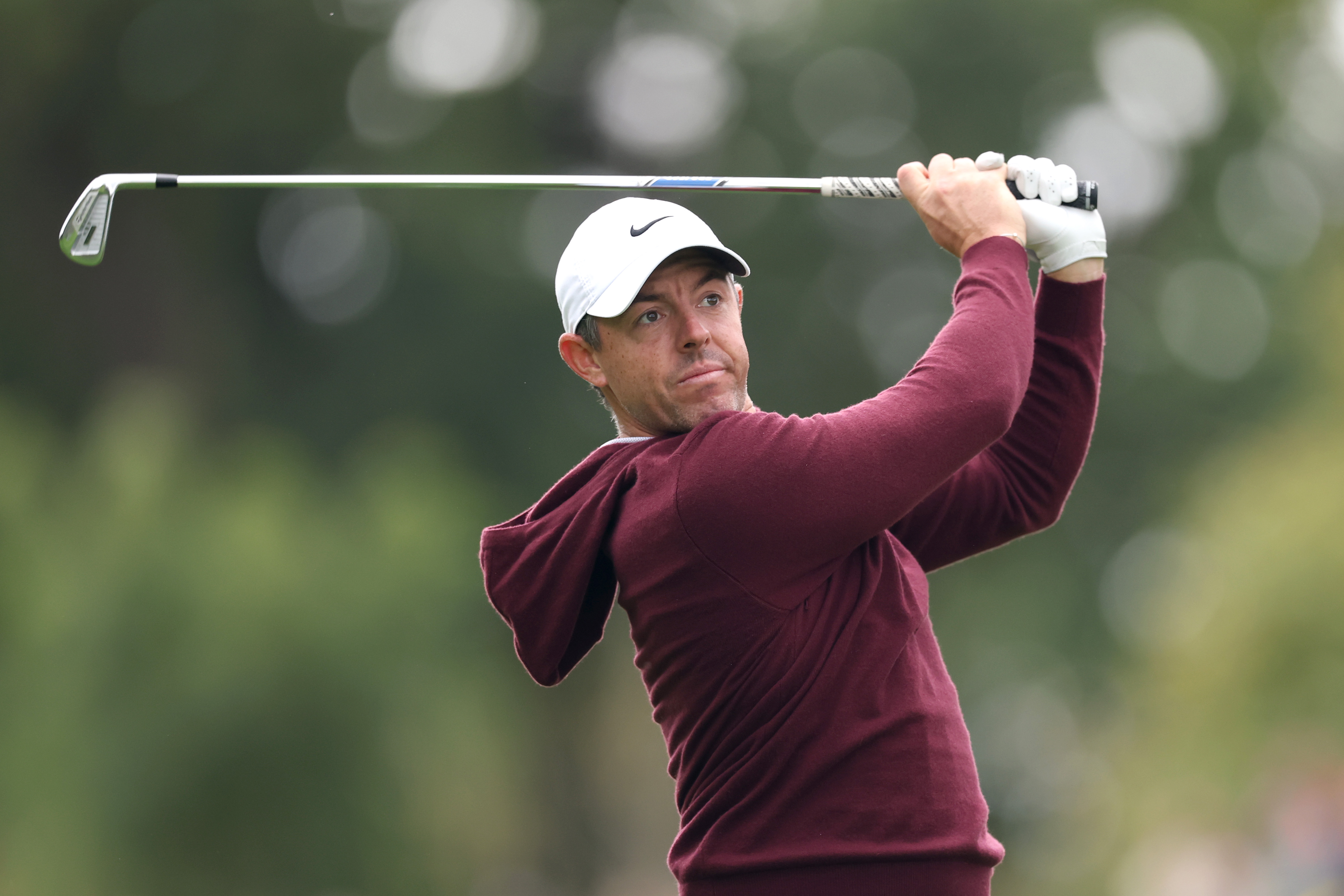 Rory McIlroy hits an iron shot