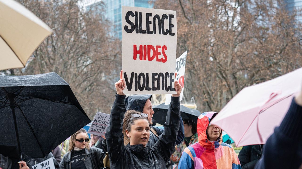 Protestors gather to demonstrate against violence against women