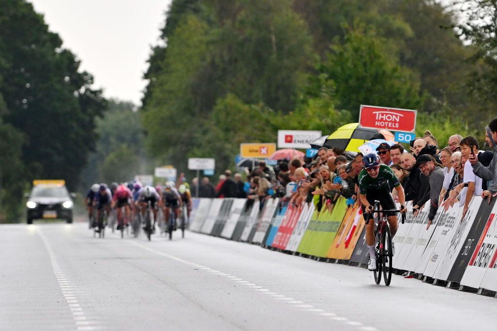 HADERSLEV DENMARK AUGUST 27 Cecilie Uttrup Ludwig of Denmark and Team FDJSuez Green Points Jersey sprints at finish line to win stage during the 9th Tour of Scandinavia 2023 Battle Of The North Stage 5 a 1439km stage from Middelfart to Haderslev UCIWWT on August 27 2023 in Haderslev Denmark Photo by Luc ClaessenGetty Images