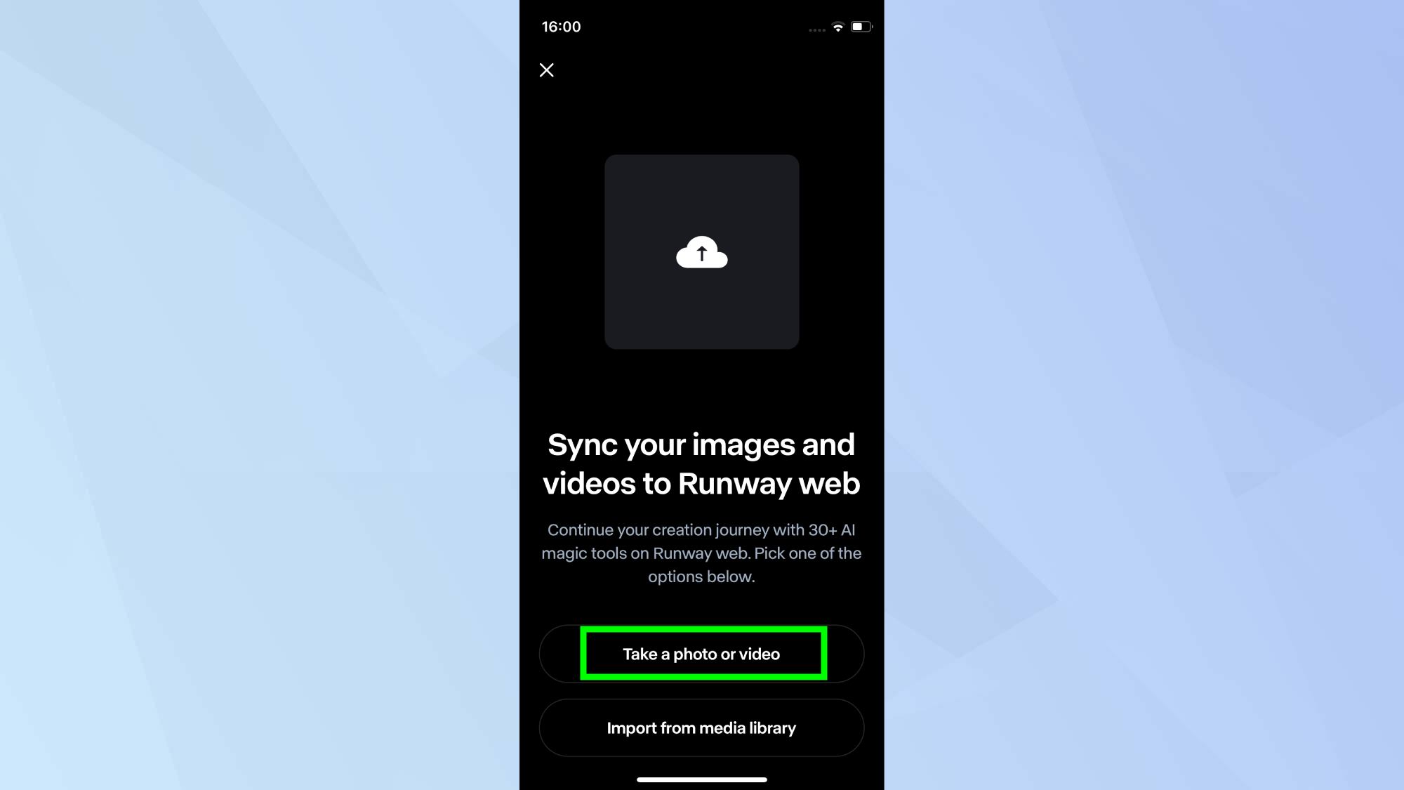 Runway, take picture or video 