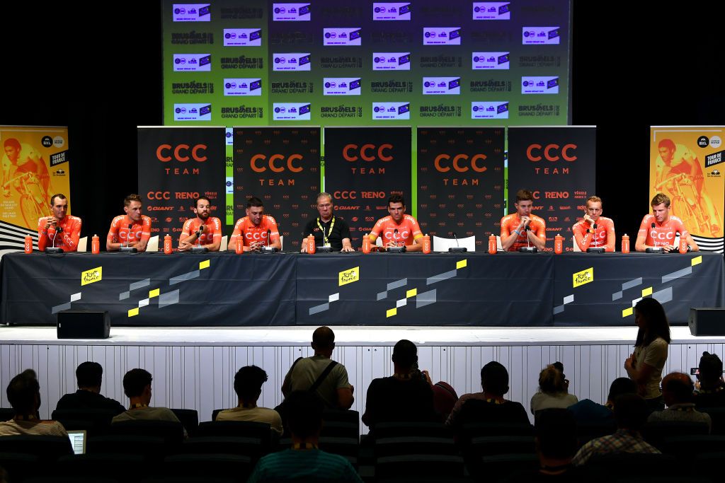 CCC Team line up for their pre-Tour press conference