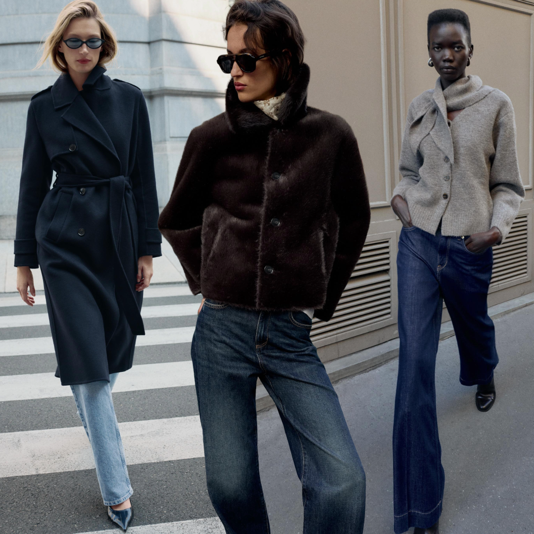 Collage of zara models on the street wearing zara fall/winter 2025 collection 