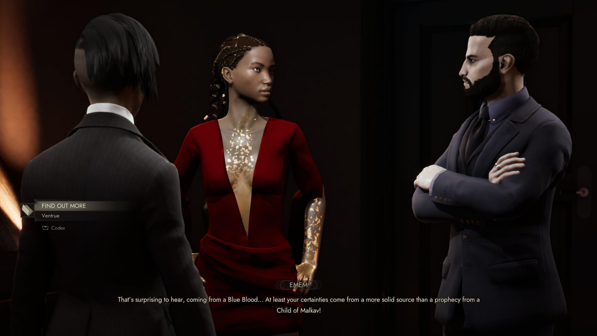 Galeb, Emem, and Leysha talk in Vampire the Masquerade: Swansong