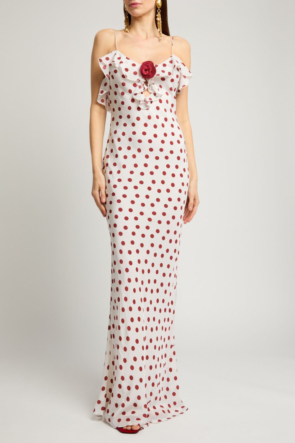 De La Vali Esperanza polka dot chiffon maxi dress