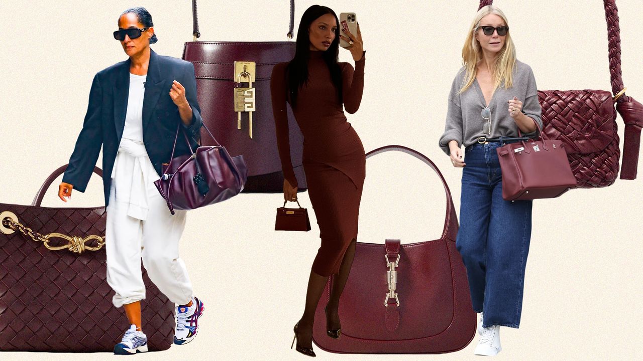 Women carrying burgundy bags.