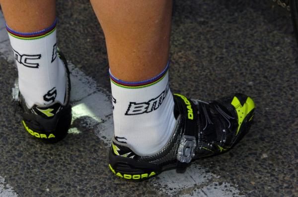 It&rsquo;s not likely the sock basket at BMC Racing Team gets mixed up, with Cadel Evans&rsquo; world championship stripes distinctive amongst the team.