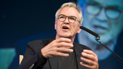 Larry Lamb on stage at Hay Festival.