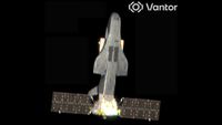 on a black background, a T-shaped object consisting of a winged aircraft-like spacecraft jointed to a satellite with two wing-like solar panels