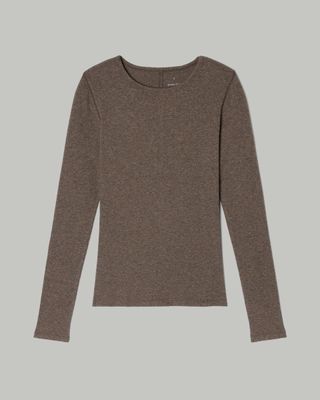 Everlane, luxuriöses Micro-Rib-Langarm-Rundshirt