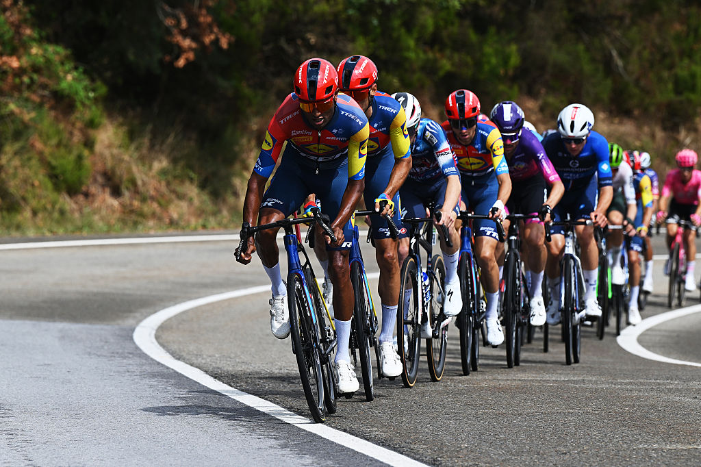 MONFORTE DE LEMOS, SPAIN - SEPTEMBER 07: Amanuel Ghebreigzabhier of Eritrea and Team Lidl - Trek leads the breakaway during the La Vuelta - 80th Tour of Spain 2025, Stage 15 a 167.8km stage from A Veiga-Vegadeo to Monforte de Lemos / #UCIWT / on September 07, 2025 in Monforte de Lemos, Spain. (Photo by Dario Belingheri/Getty Images)