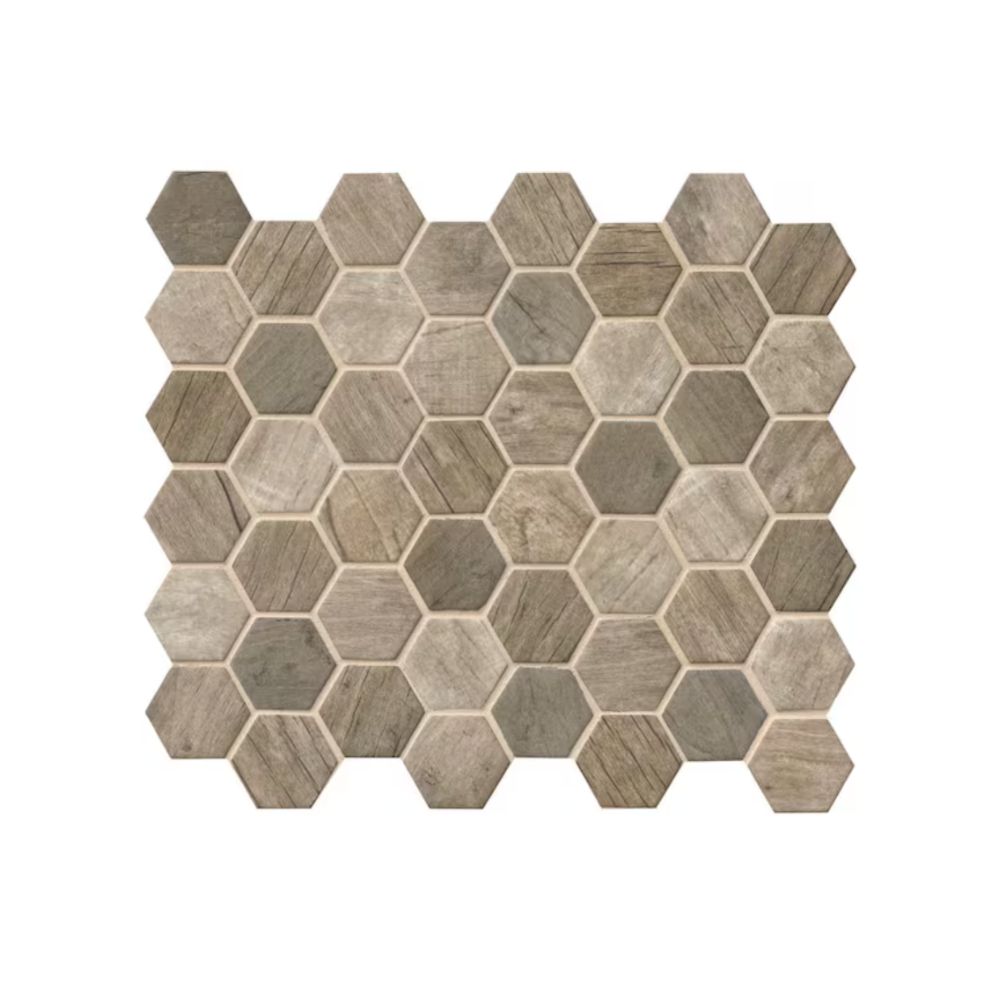 Wood effect hexagonal tiles