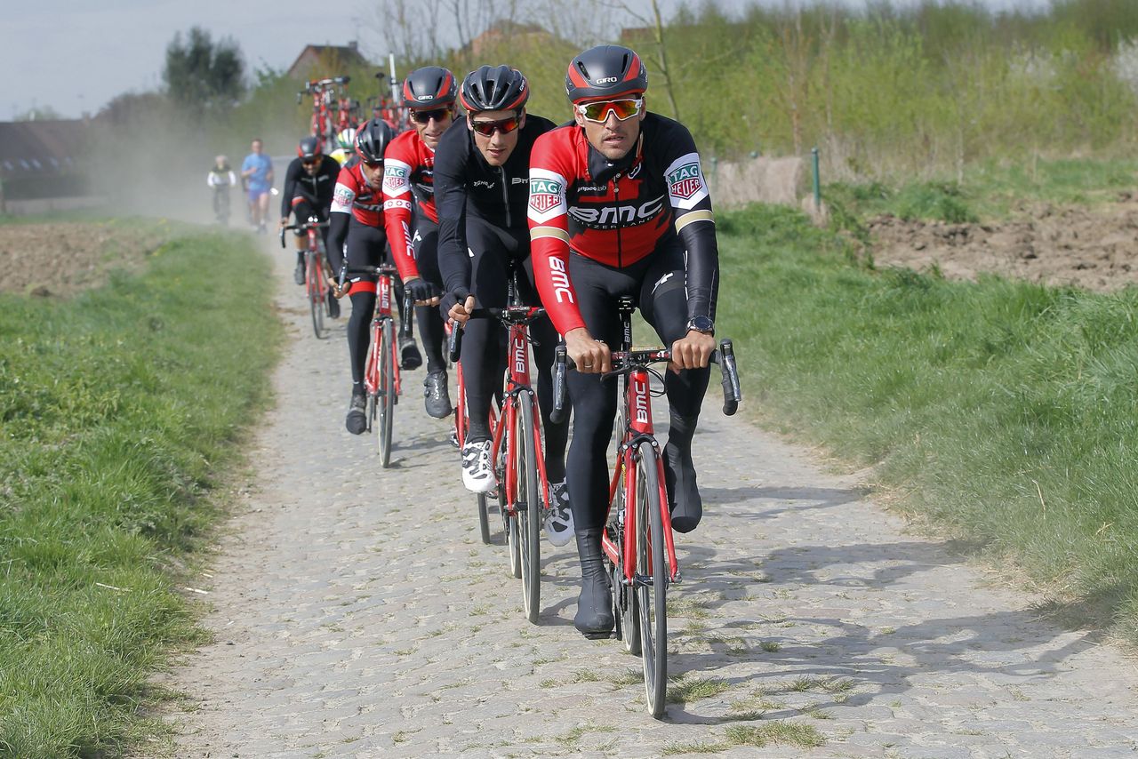 Greg Van Avermaet (BMC Racing) during a training - reconnaisance of the cobblestones sections of Paris-Roubaix with BMC