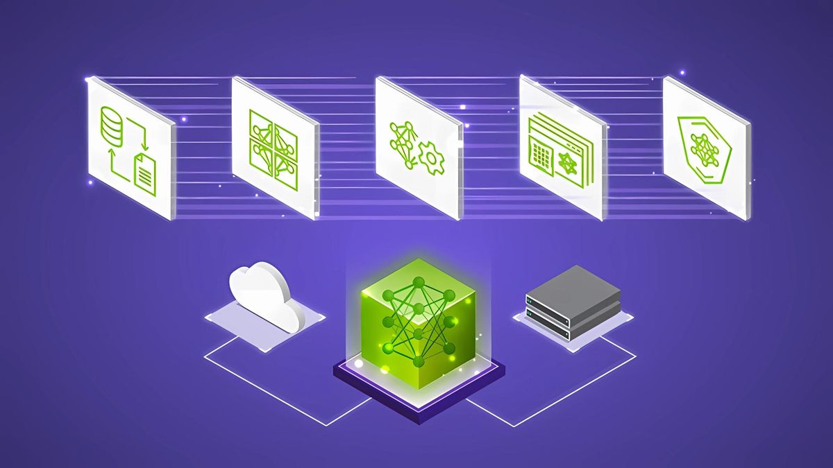 A promotional image for Nvidia NeMo, using icons to represent the different aspects of the generative AI framework