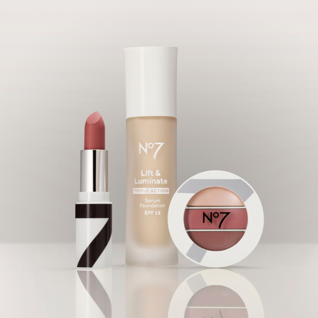 Three of the products used in No7's Weekend Glow Make-Up Look