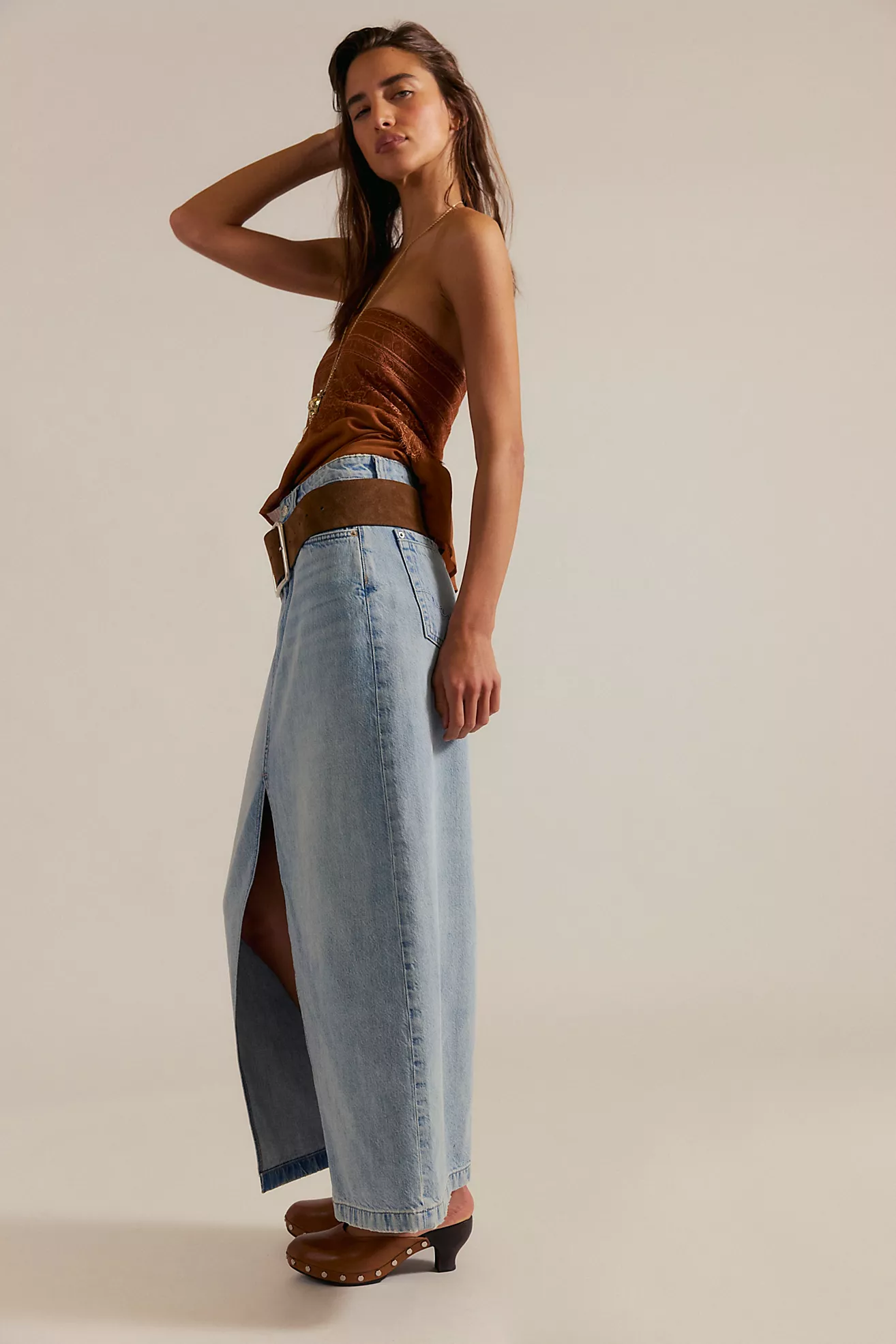 We the Free Nothing Better Denim Maxi Skirt