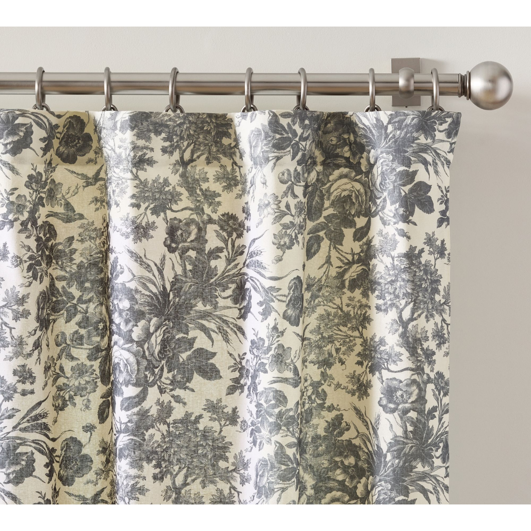 toile patterned curtain from pottery barn