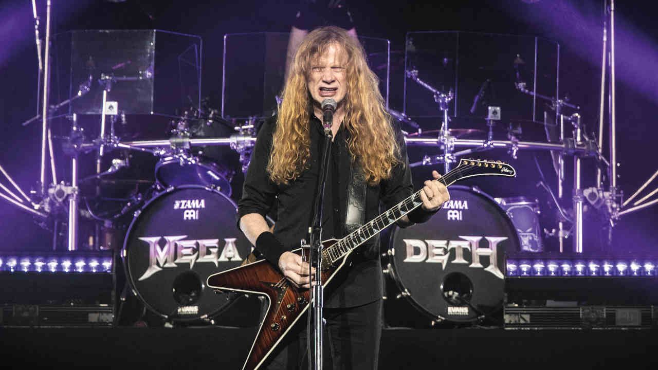 Megadeth‘s Dave Mustaine performing onstage