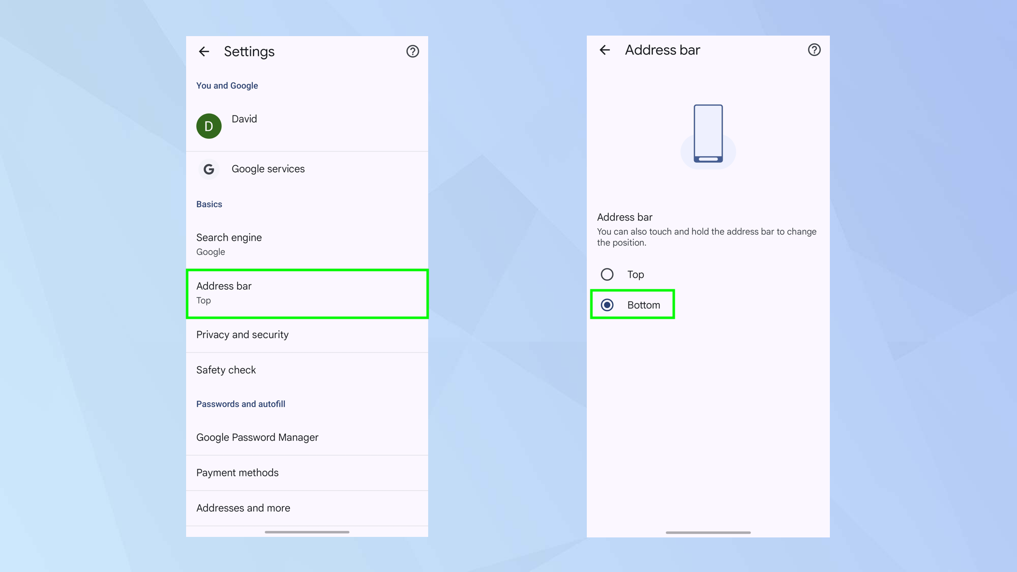 How to move Chrome&amp;rsquo;s address bar to the bottom