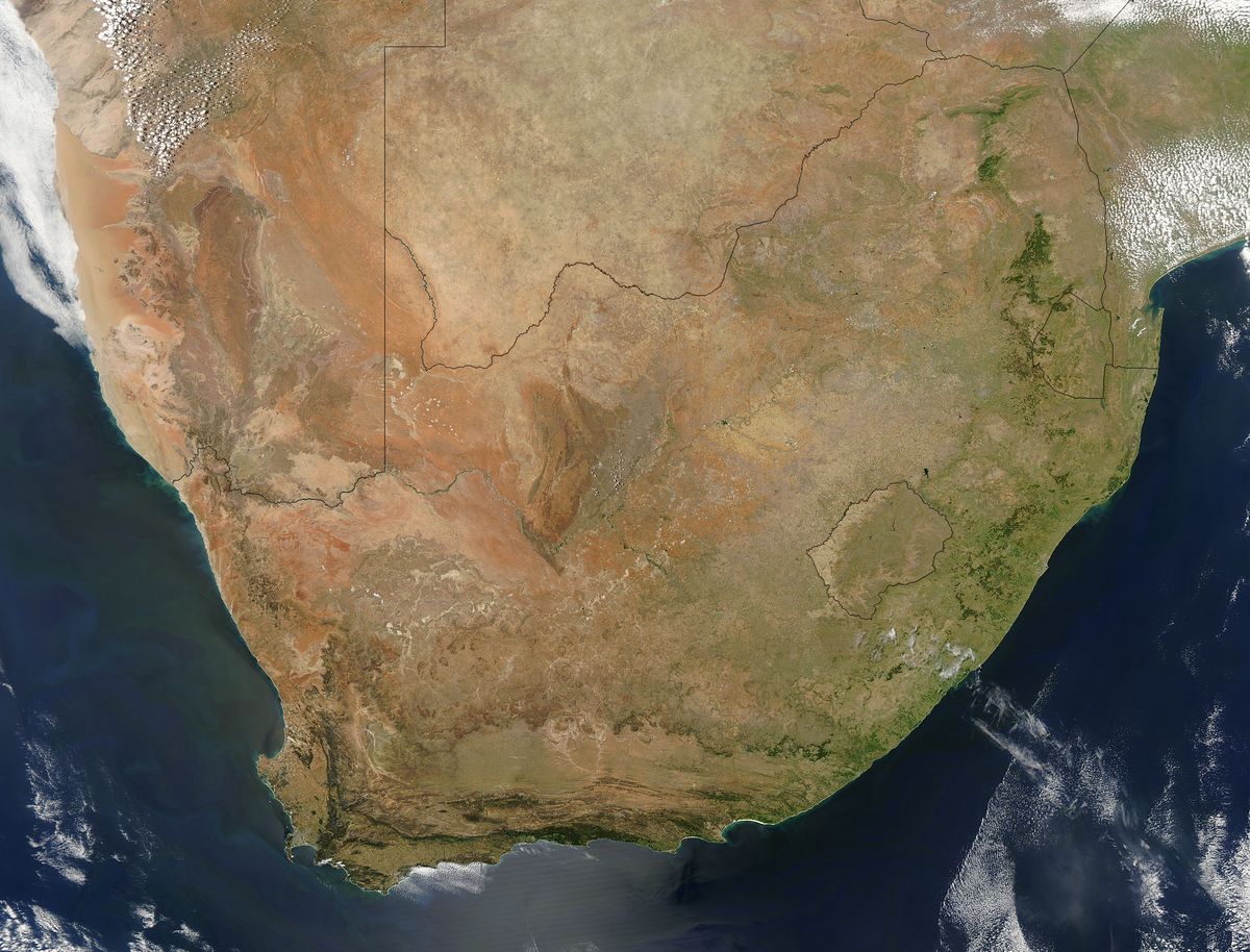 an image of southern africa, taken by the MODIS satellite from space