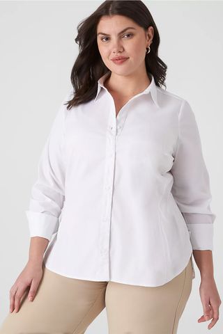 Lane Bryant + Button-Front No-Peek Girlfriend Shirt