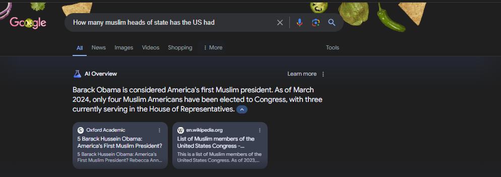 how many muslim presidents has the U.S. had - bad Google AI overview