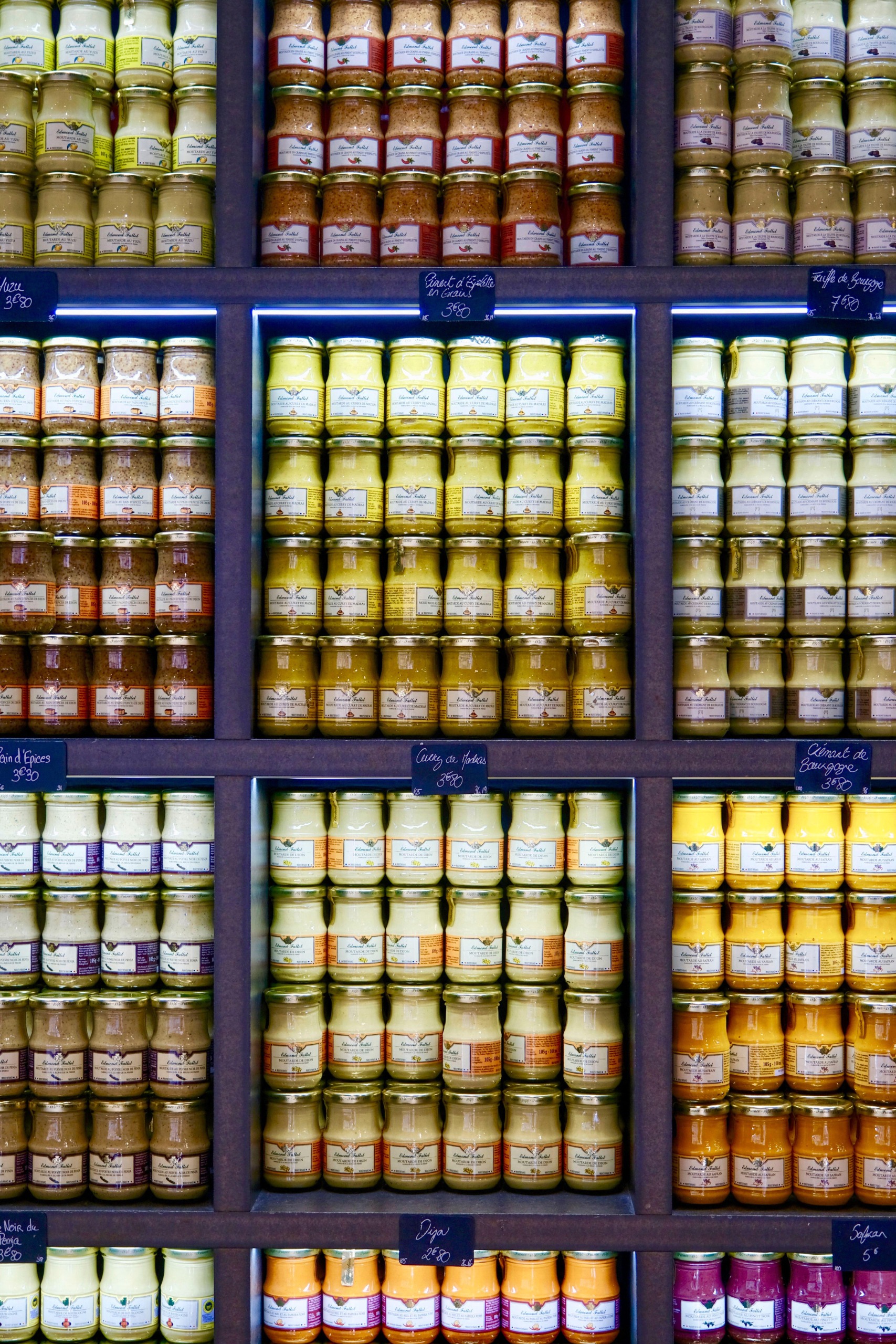 Rows of mustard jars