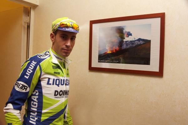 Vincenzo Nibali (Liquigas) and a reminder of another aspect of Mount Etna.